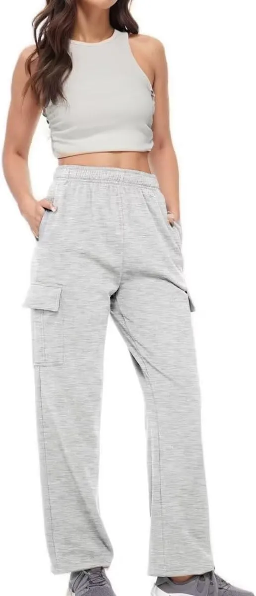 Ladies Sweat Pants Cargo Joggers Oversized Straight Leg Pant Tall High Waist Lounge Pants Loose Trousers with Pockets