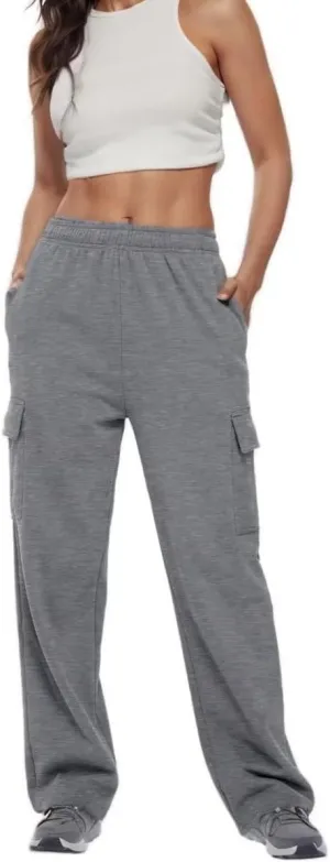 Ladies Sweat Pants Cargo Joggers Oversized Straight Leg Pant Tall High Waist Lounge Pants Loose Trousers with Pockets