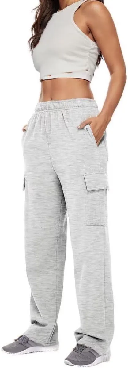 Ladies Sweat Pants Cargo Joggers Oversized Straight Leg Pant Tall High Waist Lounge Pants Loose Trousers with Pockets