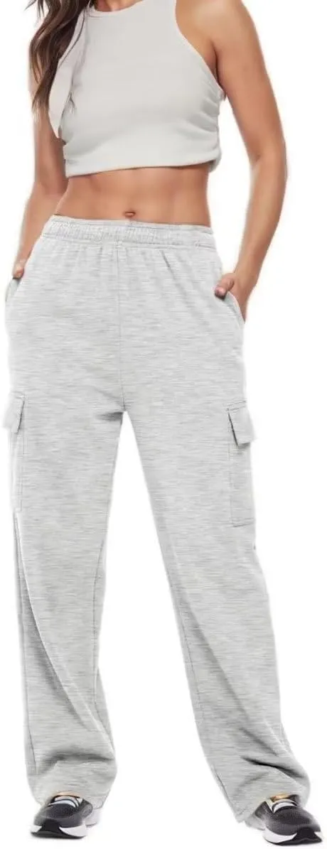 Ladies Sweat Pants Cargo Joggers Oversized Straight Leg Pant Tall High Waist Lounge Pants Loose Trousers with Pockets