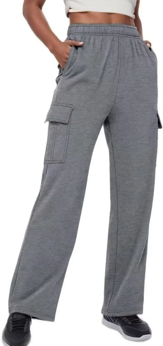 Ladies Sweat Pants Cargo Joggers Oversized Straight Leg Pant Tall High Waist Lounge Pants Loose Trousers with Pockets