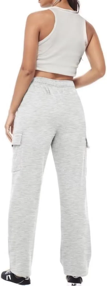 Ladies Sweat Pants Cargo Joggers Oversized Straight Leg Pant Tall High Waist Lounge Pants Loose Trousers with Pockets