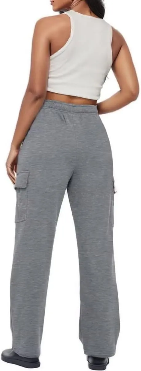 Ladies Sweat Pants Cargo Joggers Oversized Straight Leg Pant Tall High Waist Lounge Pants Loose Trousers with Pockets