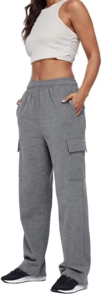 Ladies Sweat Pants Cargo Joggers Oversized Straight Leg Pant Tall High Waist Lounge Pants Loose Trousers with Pockets