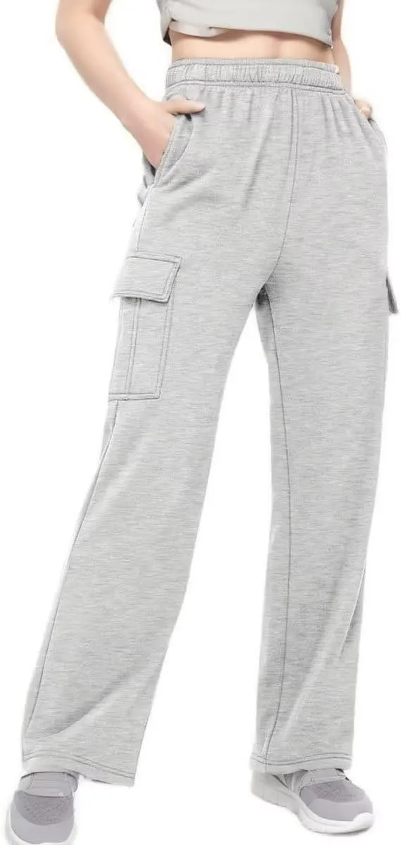 Ladies Sweat Pants Cargo Joggers Oversized Straight Leg Pant Tall High Waist Lounge Pants Loose Trousers with Pockets