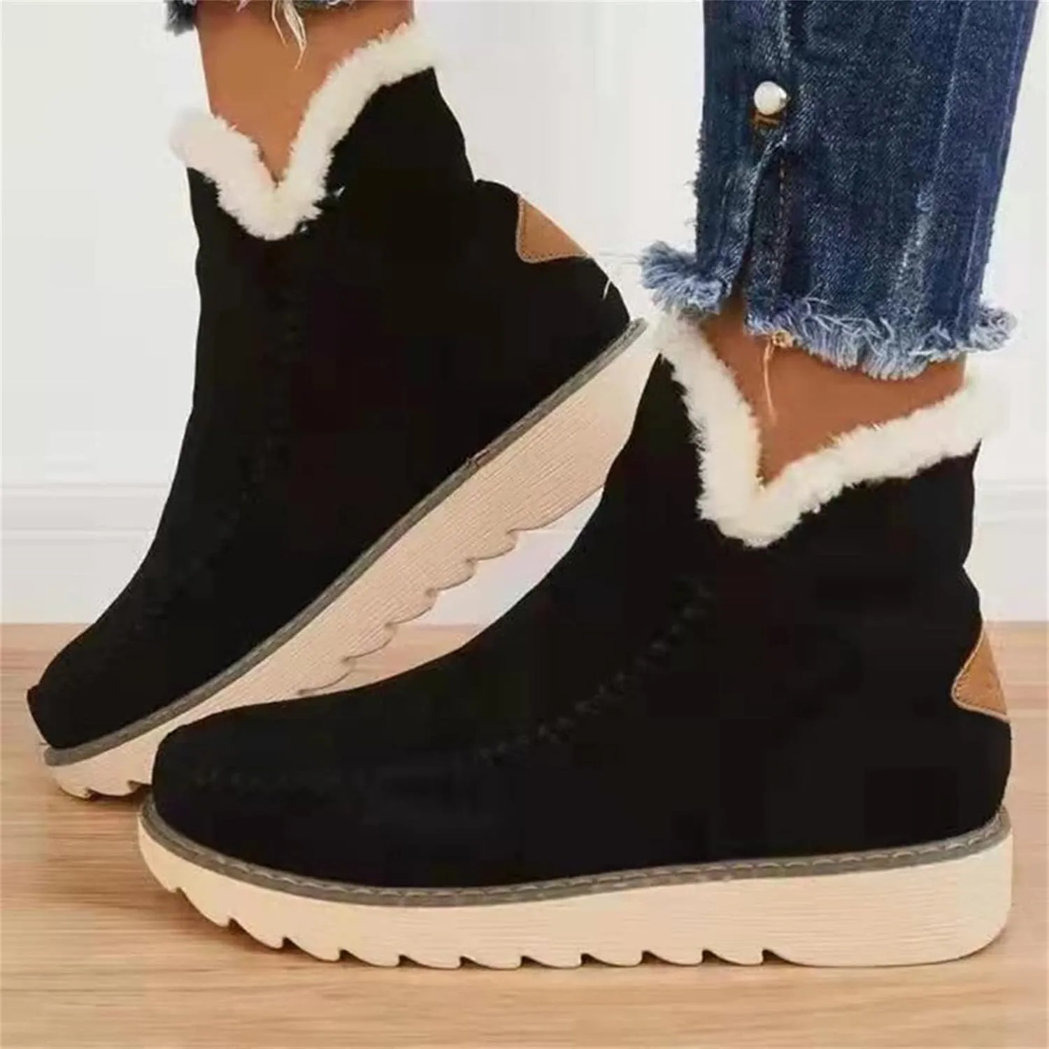 Ladmiple Snow Boots For Women 2023 Trendy Winter Boots Faux Fur Lined Slip On Ankle Booties Fashion Warm Outdoor Walking Shoe