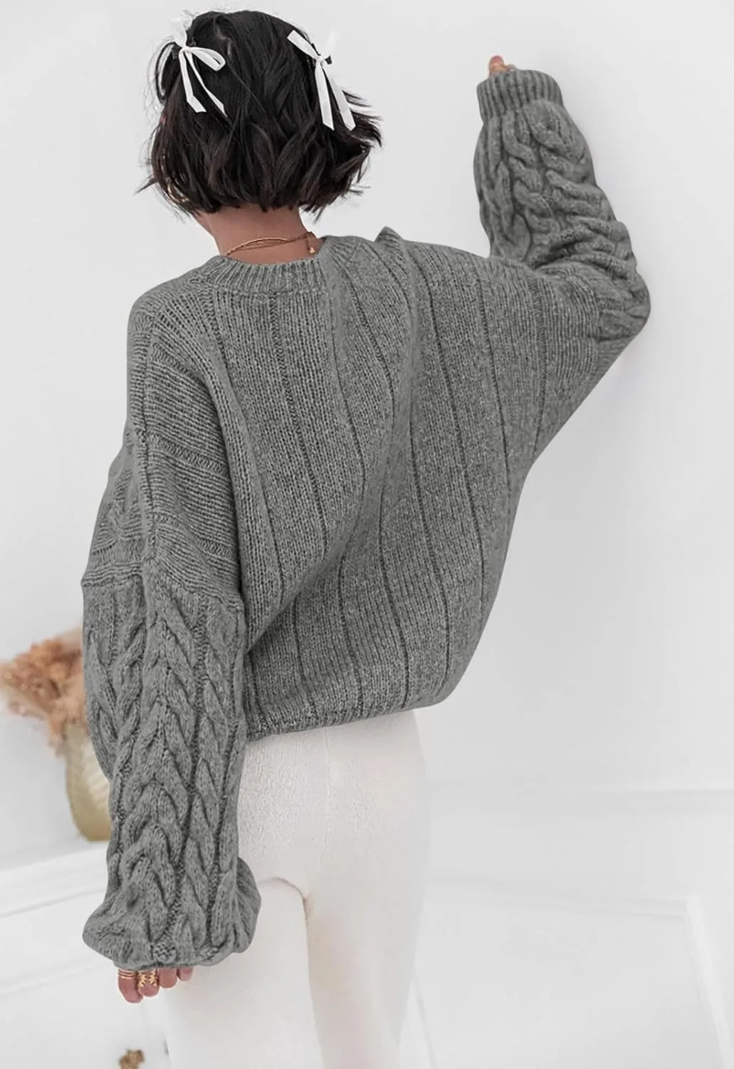 LAVASEON Womens Oversized Cable Knit Sweaters Crewneck Long Sleeve Casual Chunky Pullover Sweater Loose Outfits