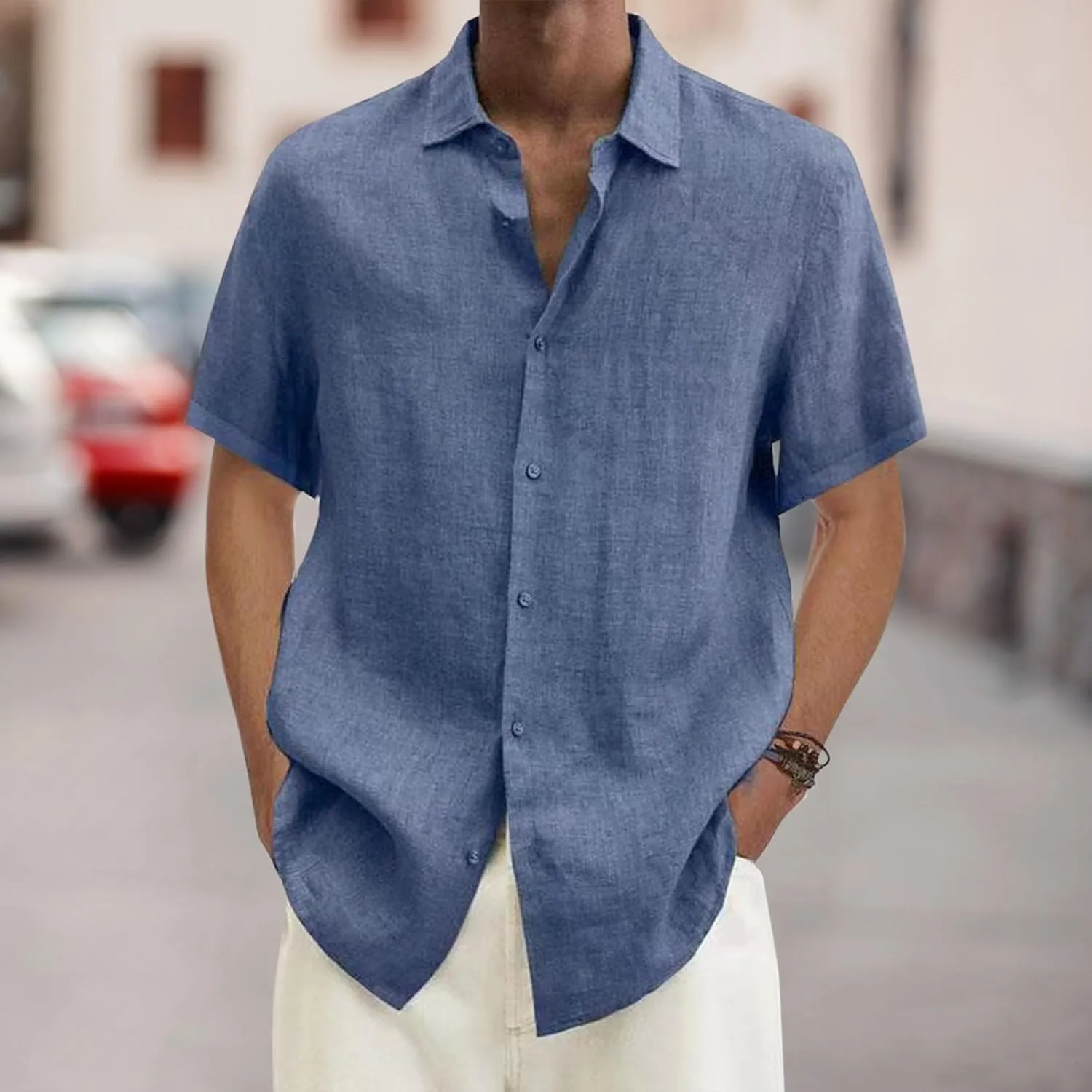 Linen Shirts for Men Short Sleeve Button Down Summer Casual Beach Top Lightweight Loose Sun Protection Fishing Shirt