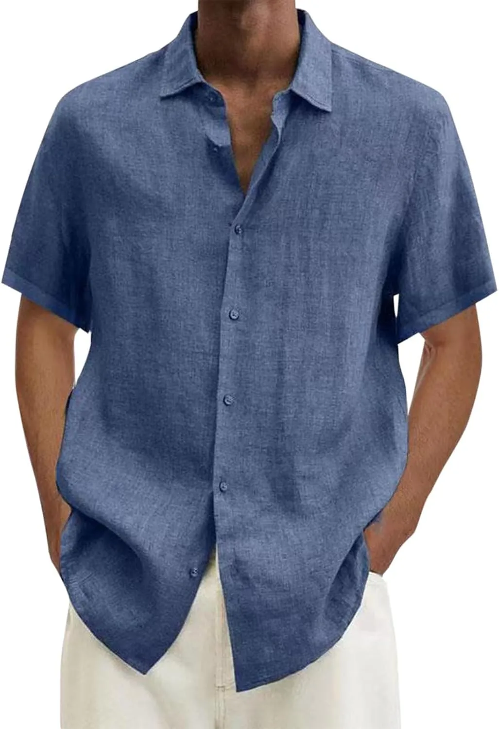 Linen Shirts for Men Short Sleeve Button Down Summer Casual Beach Top Lightweight Loose Sun Protection Fishing Shirt