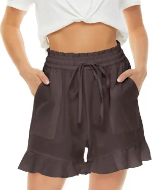 LNX Womens Linen Shorts High Waisted Wide Leg Drawstring Summer Beach Shorts with Pockets