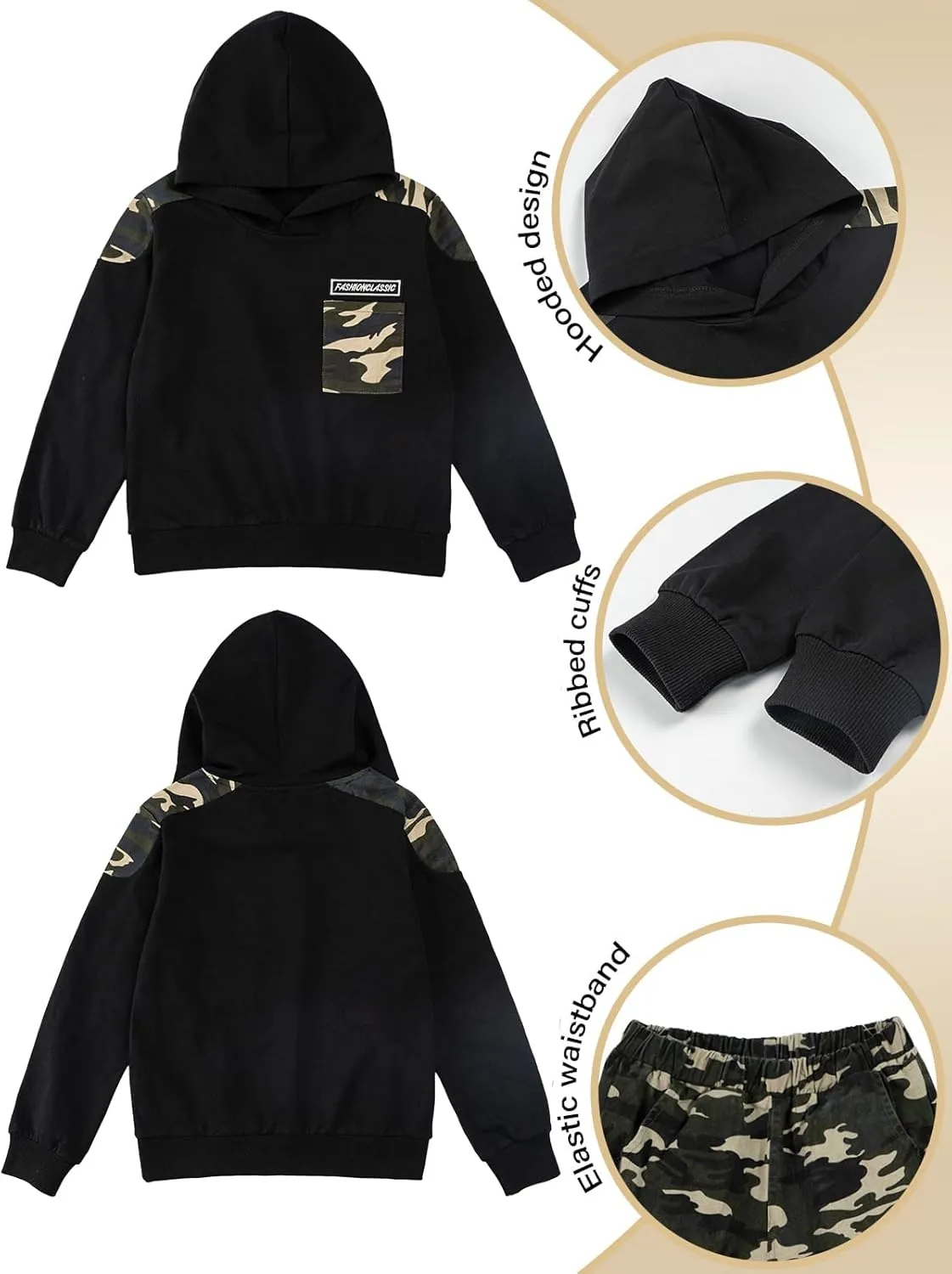 LOLANTA Camo Clothes for Boys Long Sleeve Hoodie and Pants Sets Kids 2 Piece Casual Outfits Sweatsuits