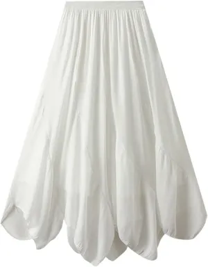 Long Skirts for Women Trendy Flowy Asymmetrical Flare Maxi Skirt Summer Casual High Waisted Ruffle Beach Boho Skirt