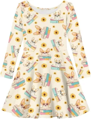 Long Sleeve Dresses for Little Girls Casual Twirly Dresses for Girls 3-16 Years Old