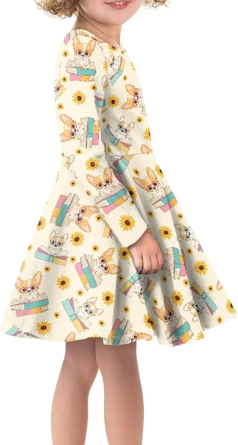 Long Sleeve Dresses for Little Girls Casual Twirly Dresses for Girls 3-16 Years Old