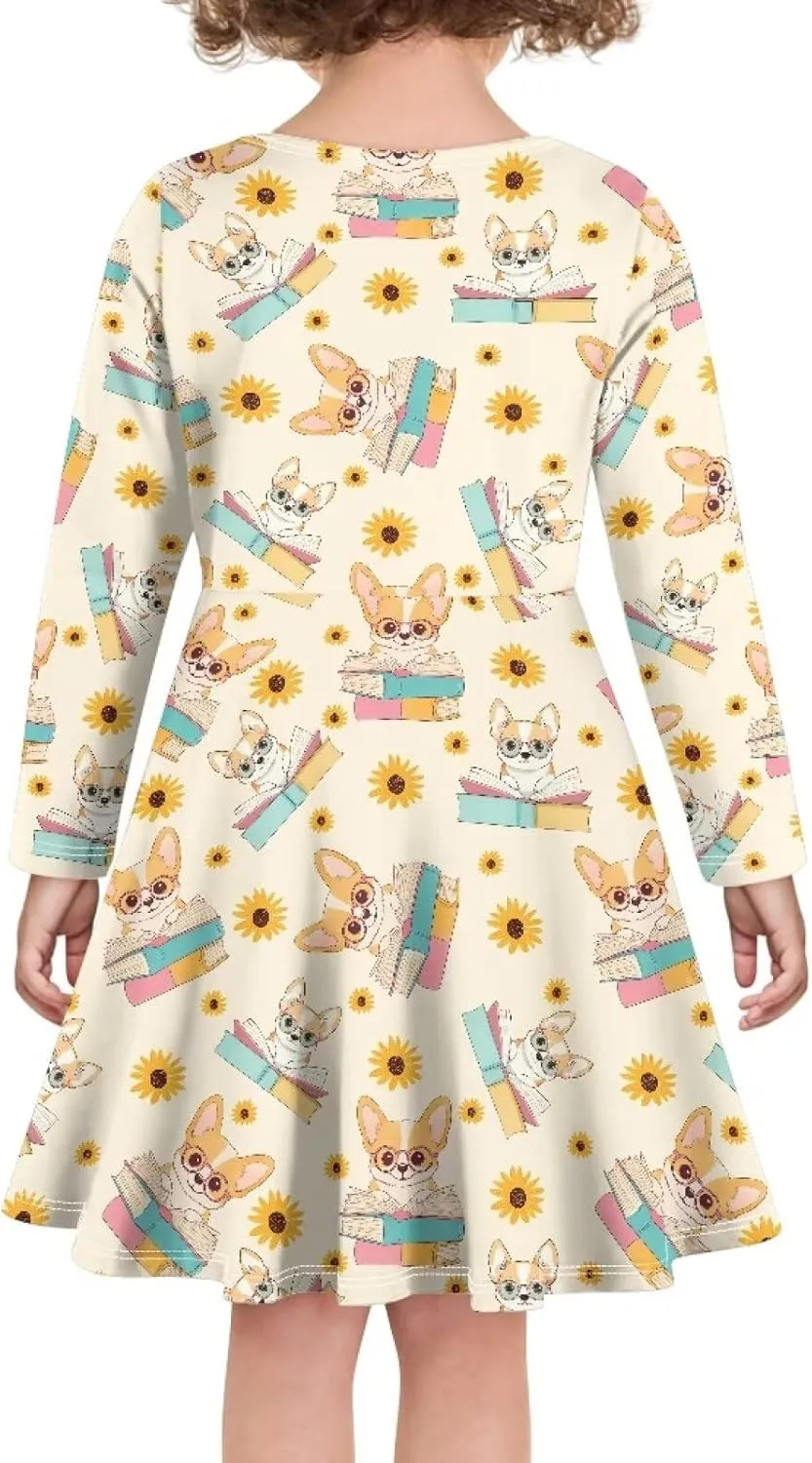 Long Sleeve Dresses for Little Girls Casual Twirly Dresses for Girls 3-16 Years Old