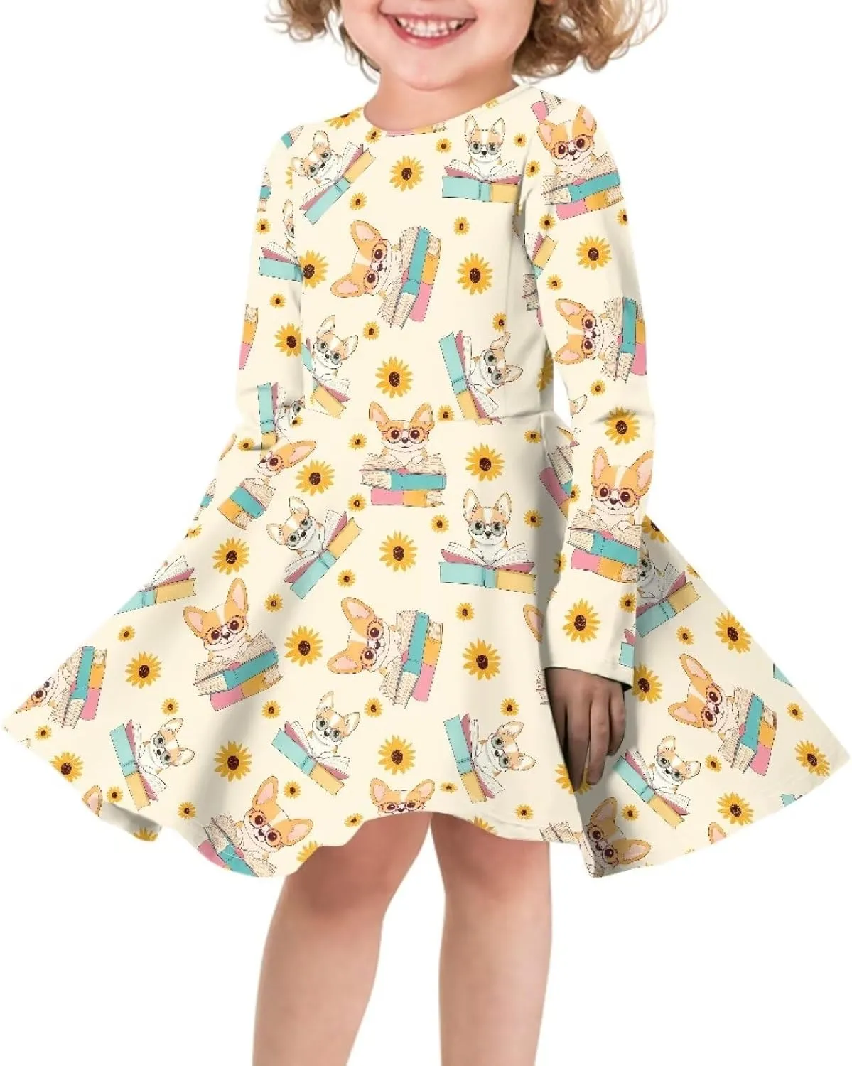 Long Sleeve Dresses for Little Girls Casual Twirly Dresses for Girls 3-16 Years Old