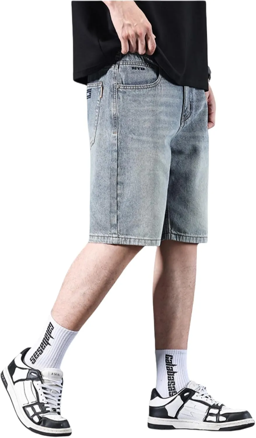 LUOBANIU Men's Straight Leg Denim Shorts Relaxed Fit Casual Jean Shorts with Pockets