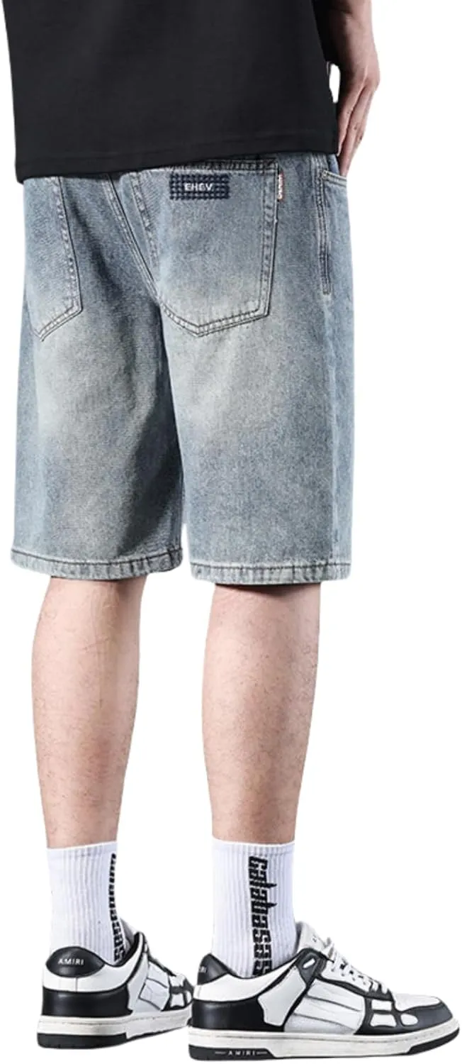 LUOBANIU Men's Straight Leg Denim Shorts Relaxed Fit Casual Jean Shorts with Pockets