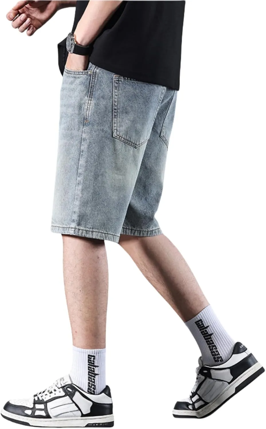 LUOBANIU Men's Straight Leg Denim Shorts Relaxed Fit Casual Jean Shorts with Pockets
