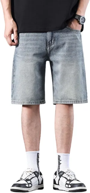 LUOBANIU Men's Straight Leg Denim Shorts Relaxed Fit Casual Jean Shorts with Pockets