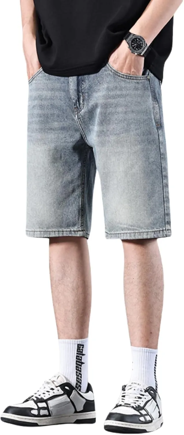 LUOBANIU Men's Straight Leg Denim Shorts Relaxed Fit Casual Jean Shorts with Pockets