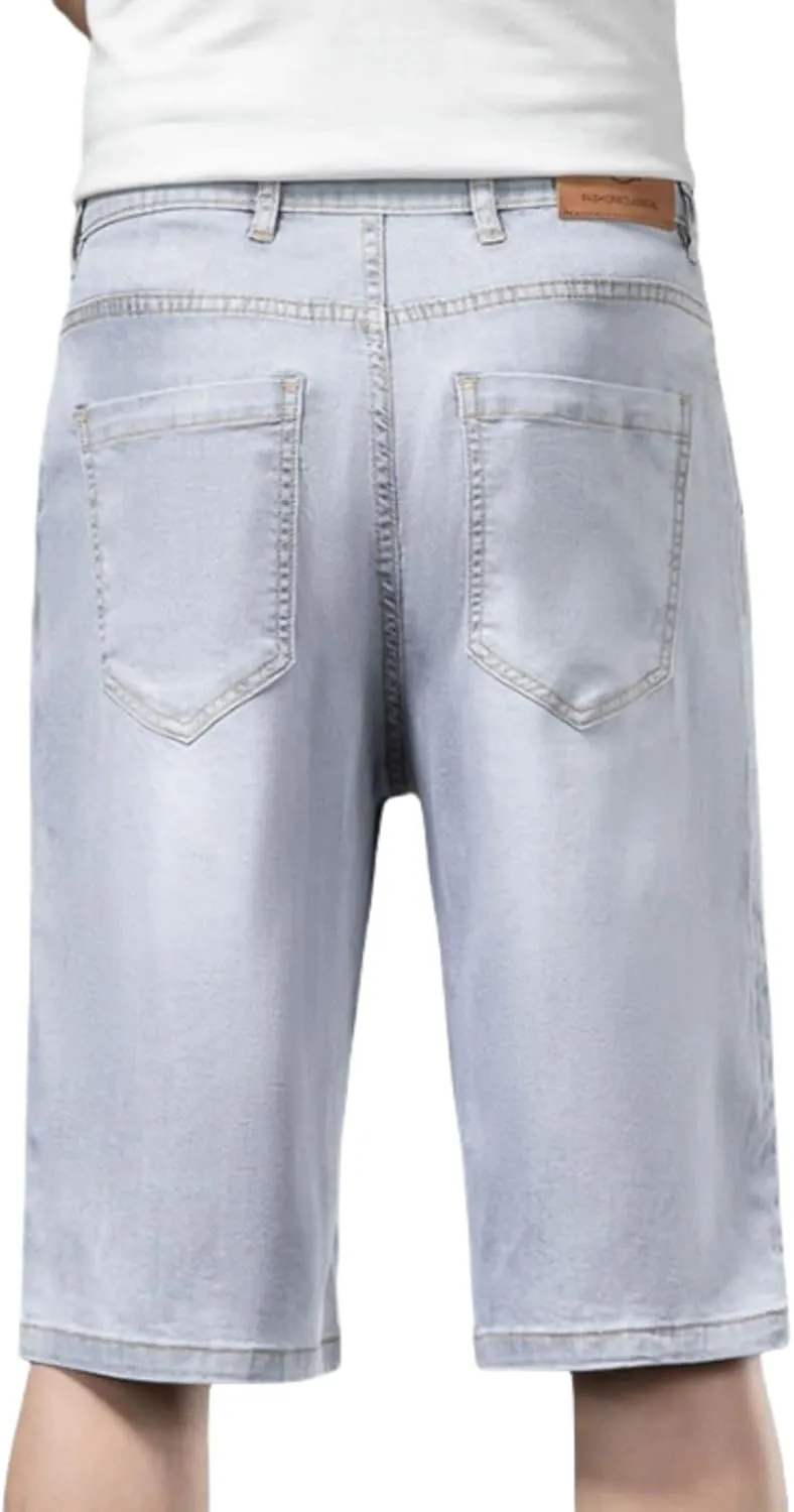 LUOBANIU Men's Thin Denim Shorts Casual Style Relaxed Fit Washed Jean Shorts for Men Summer Outdoor Everyday Wear