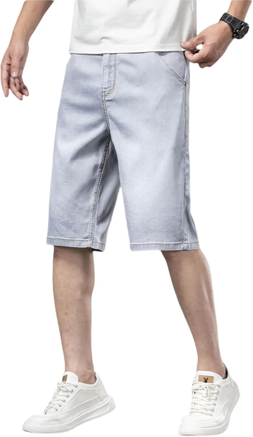 LUOBANIU Men's Thin Denim Shorts Casual Style Relaxed Fit Washed Jean Shorts for Men Summer Outdoor Everyday Wear