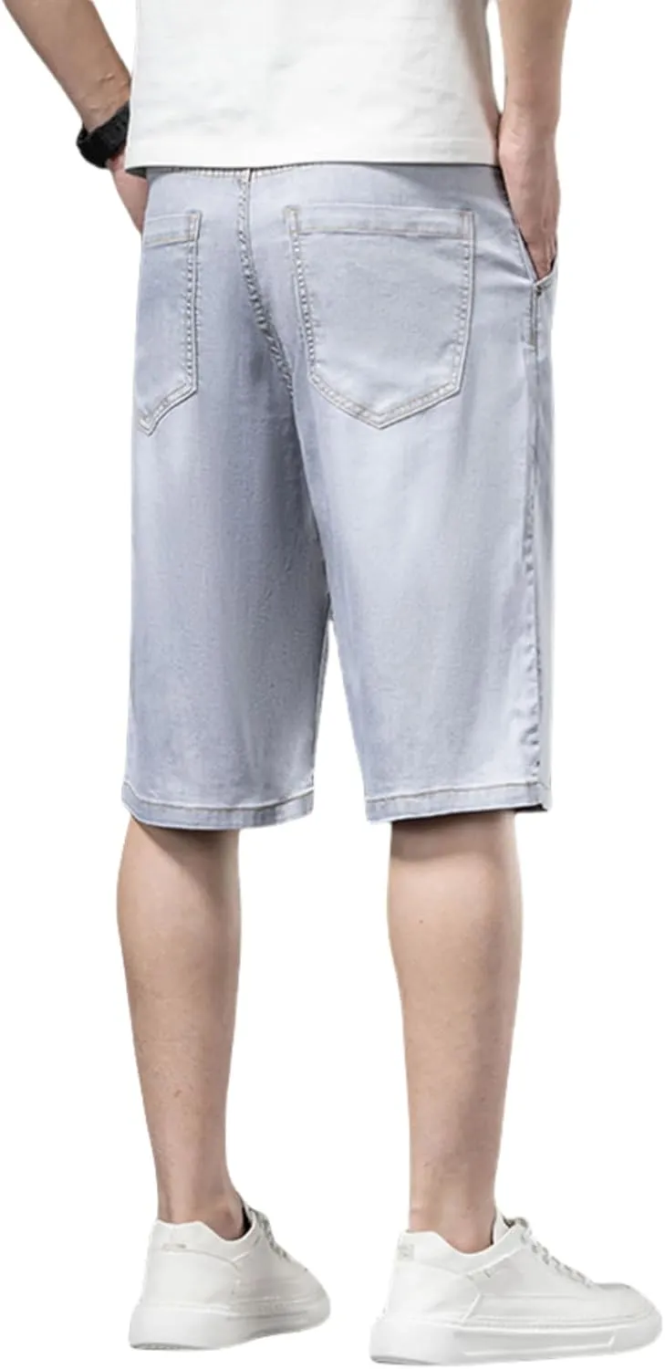 LUOBANIU Men's Thin Denim Shorts Casual Style Relaxed Fit Washed Jean Shorts for Men Summer Outdoor Everyday Wear