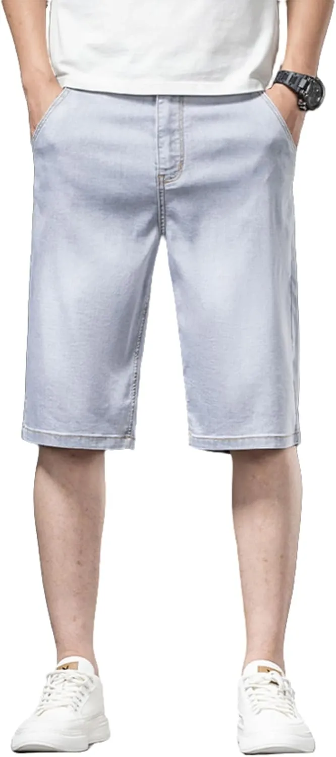 LUOBANIU Men's Thin Denim Shorts Casual Style Relaxed Fit Washed Jean Shorts for Men Summer Outdoor Everyday Wear