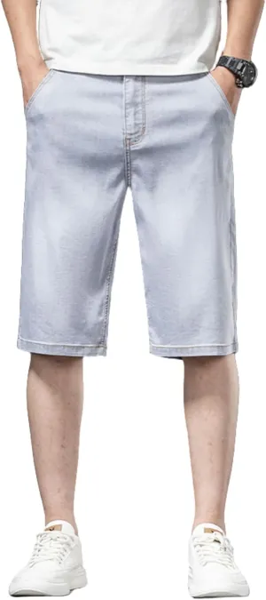 LUOBANIU Men's Thin Denim Shorts Casual Style Relaxed Fit Washed Jean Shorts for Men Summer Outdoor Everyday Wear