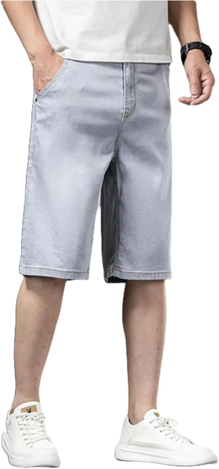 LUOBANIU Men's Thin Denim Shorts Casual Style Relaxed Fit Washed Jean Shorts for Men Summer Outdoor Everyday Wear