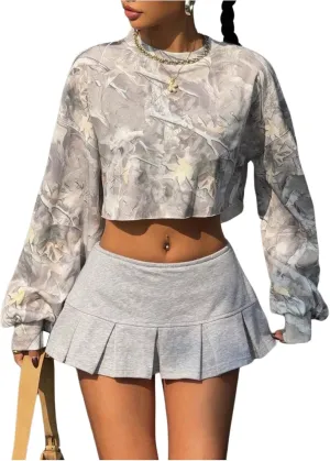 MakeMeChic Women's Camo Crew Neck Sweatshirt Long Sleeve Y2k Pullover Crop Tops