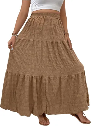 MakeMeChic Women's Plus Size Summer Maxi Skirt Tiered Ruffle Hem Flowy Long Skirts