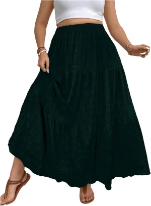 MakeMeChic Women's Plus Size Summer Maxi Skirt Tiered Ruffle Hem Flowy Long Skirts