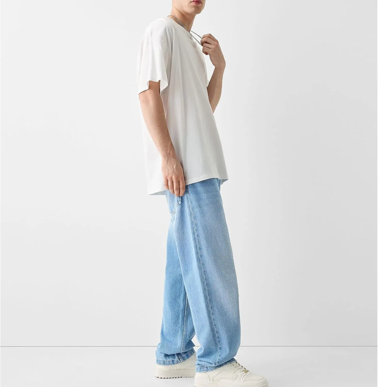 Men Jeans Straight fit High Waisted Work Jeans Relaxed Fit Baggy Denim Jeans Pants