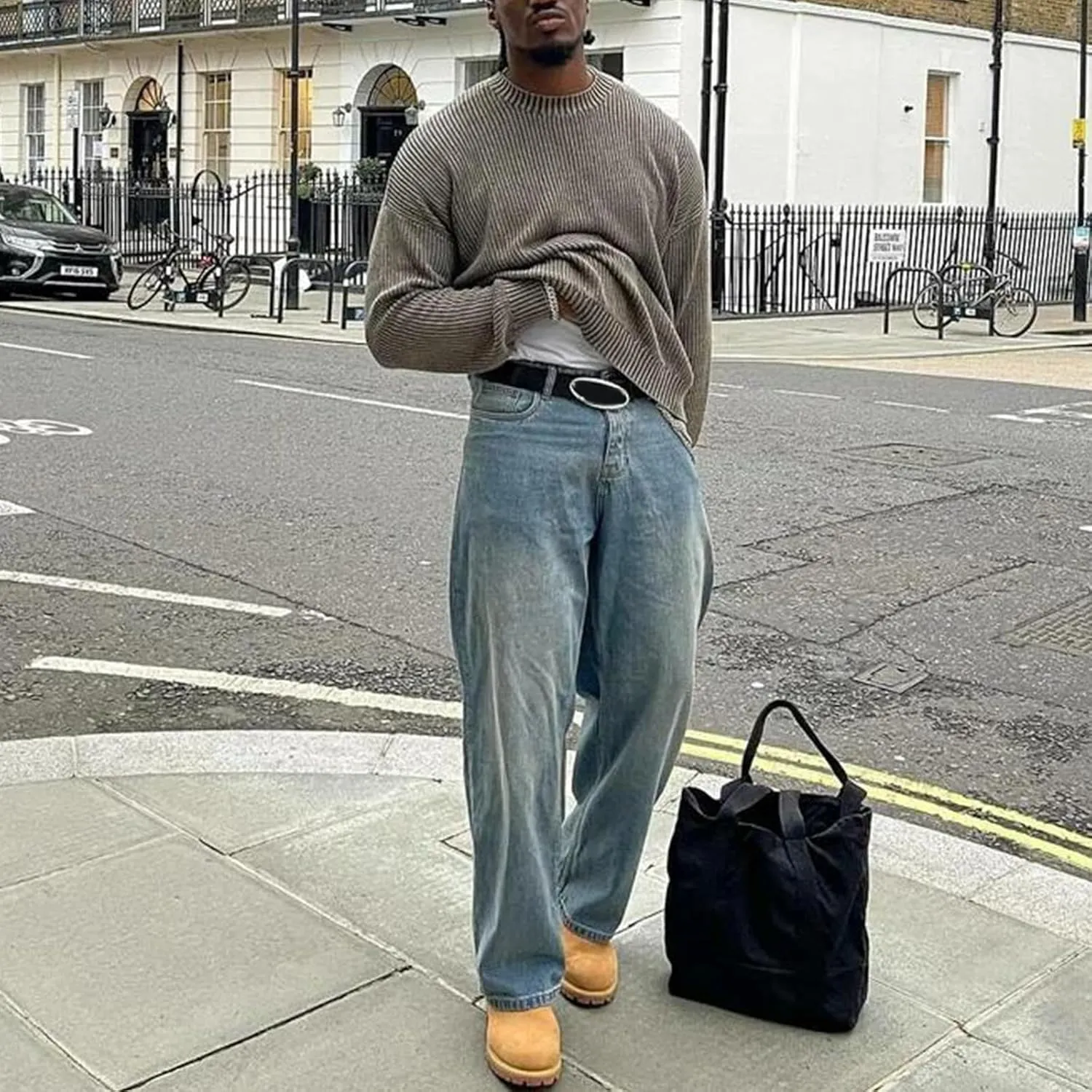 Men Jeans Straight fit High Waisted Work Jeans Relaxed Fit Baggy Denim Jeans Pants