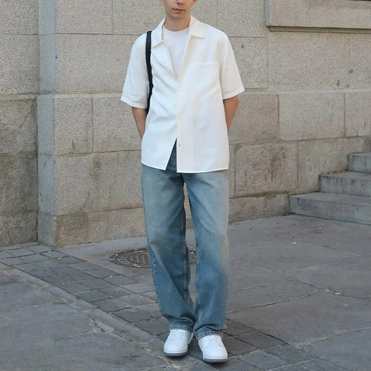 Men Jeans Straight fit High Waisted Work Jeans Relaxed Fit Baggy Denim Jeans Pants