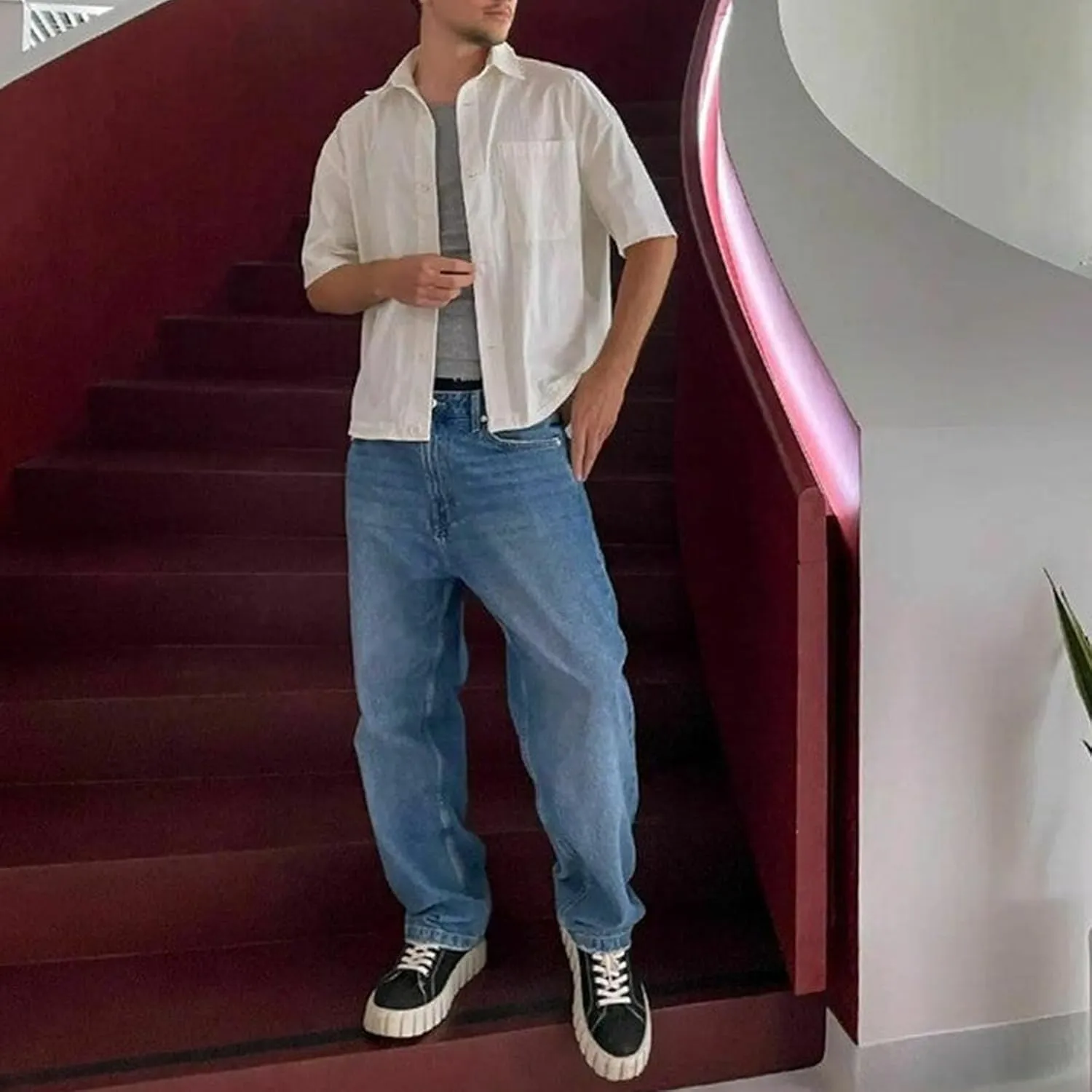 Men Jeans Straight fit High Waisted Work Jeans Relaxed Fit Baggy Denim Jeans Pants