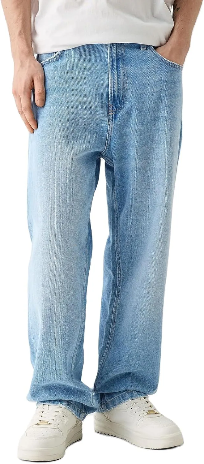 Men Jeans Straight fit High Waisted Work Jeans Relaxed Fit Baggy Denim Jeans Pants