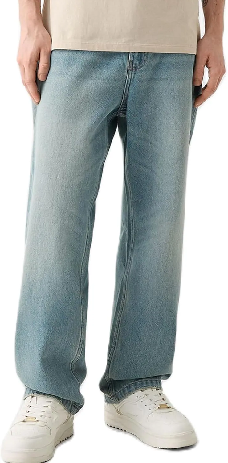 Men Jeans Straight fit High Waisted Work Jeans Relaxed Fit Baggy Denim Jeans Pants