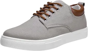 Men Low Top Canvas Walking Shoes Slip On Platform Sneakers Wide Width Breathable Sport Shoes Lace-Up Fashion Casual Sneakers