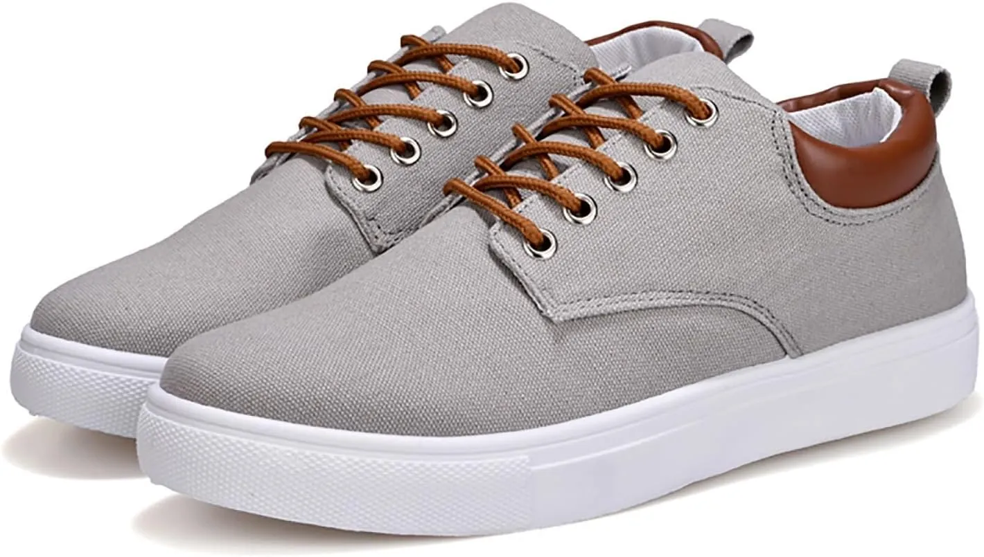 Men Low Top Canvas Walking Shoes Slip On Platform Sneakers Wide Width Breathable Sport Shoes Lace-Up Fashion Casual Sneakers