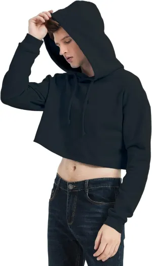Men's Cropped Cut-Off Hoodie Solid Color Long Sleeves Drawstring Casual Sweatshirts Crop Tops