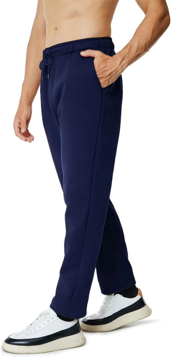 Men's Fleece Sweatpants Open Bottom Lounge Pants Casual Elastic Waist Jogger Pants with Pockets