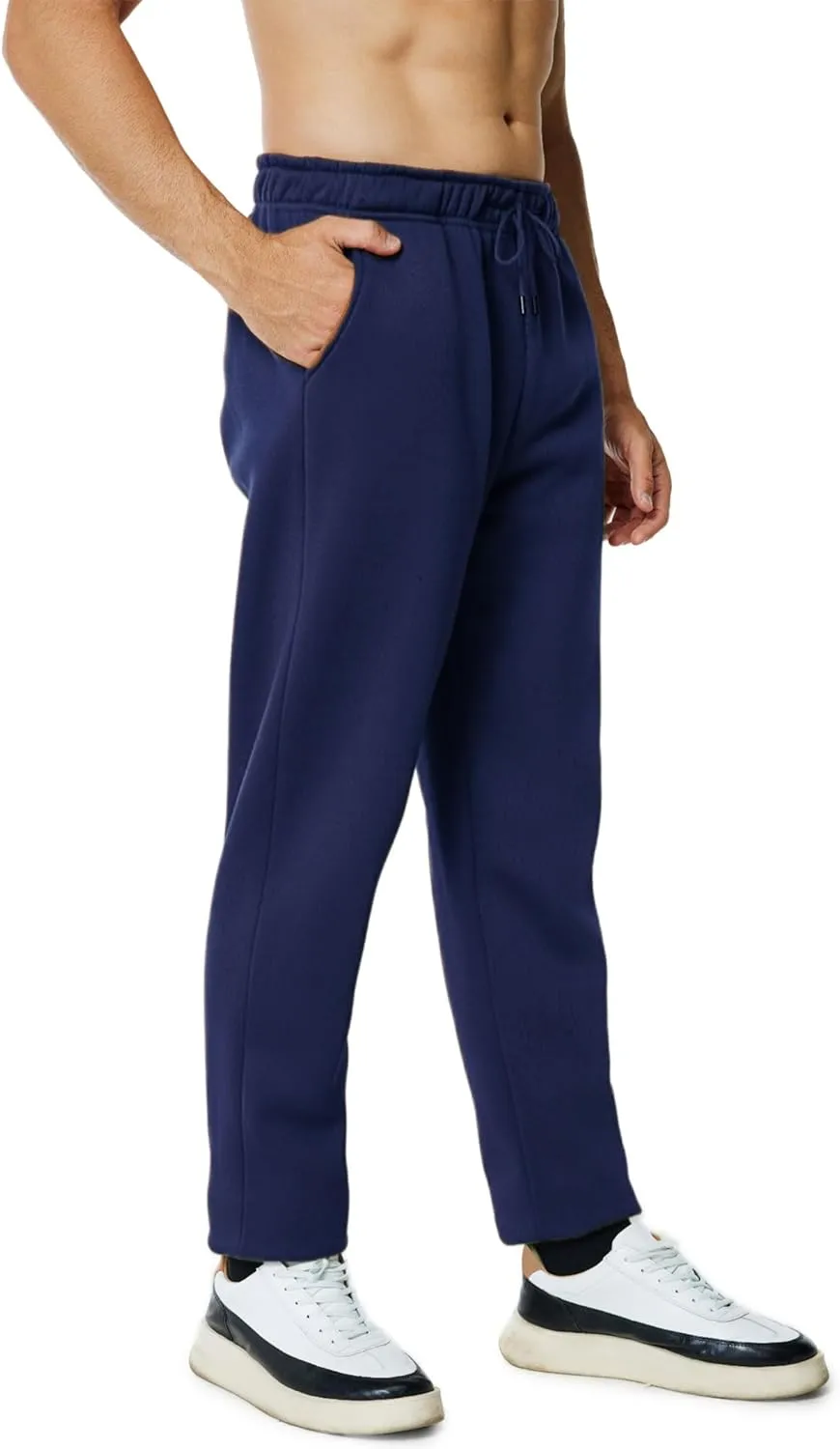 Men's Fleece Sweatpants Open Bottom Lounge Pants Casual Elastic Waist Jogger Pants with Pockets