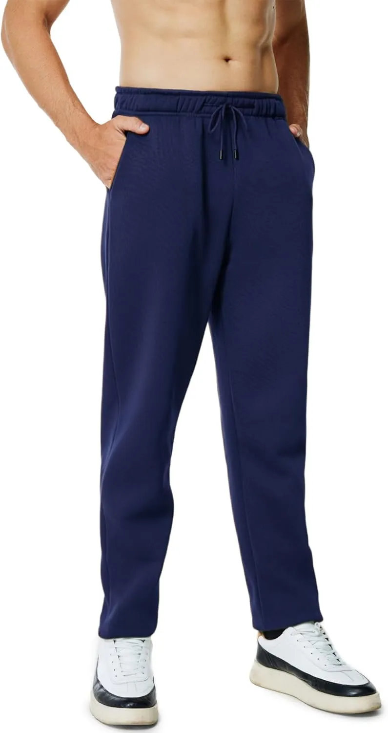 Men's Fleece Sweatpants Open Bottom Lounge Pants Casual Elastic Waist Jogger Pants with Pockets