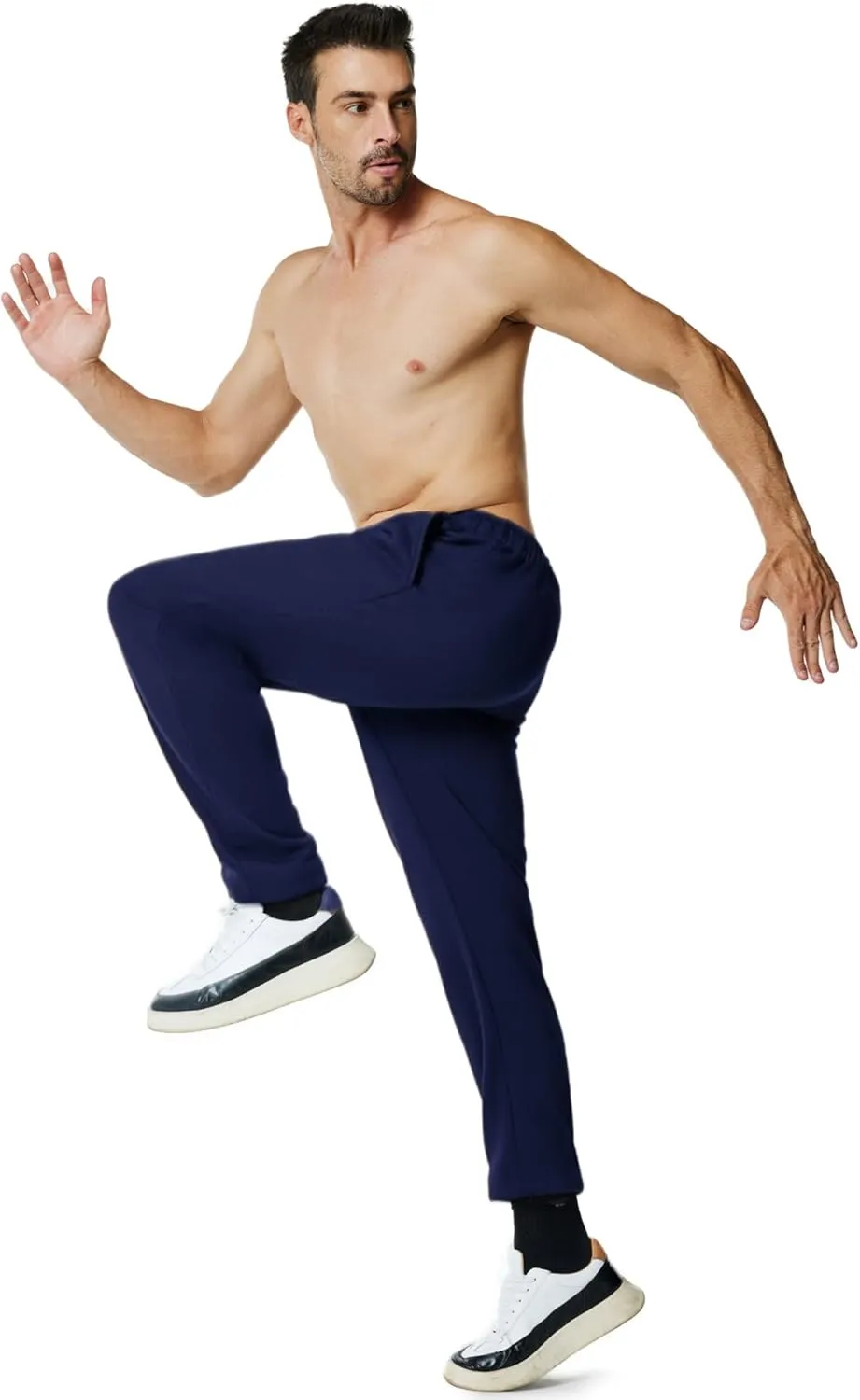 Men's Fleece Sweatpants Open Bottom Lounge Pants Casual Elastic Waist Jogger Pants with Pockets