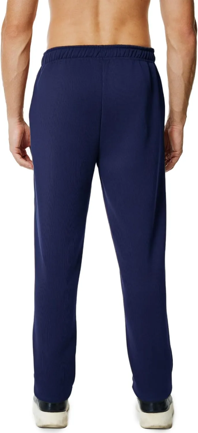 Men's Fleece Sweatpants Open Bottom Lounge Pants Casual Elastic Waist Jogger Pants with Pockets