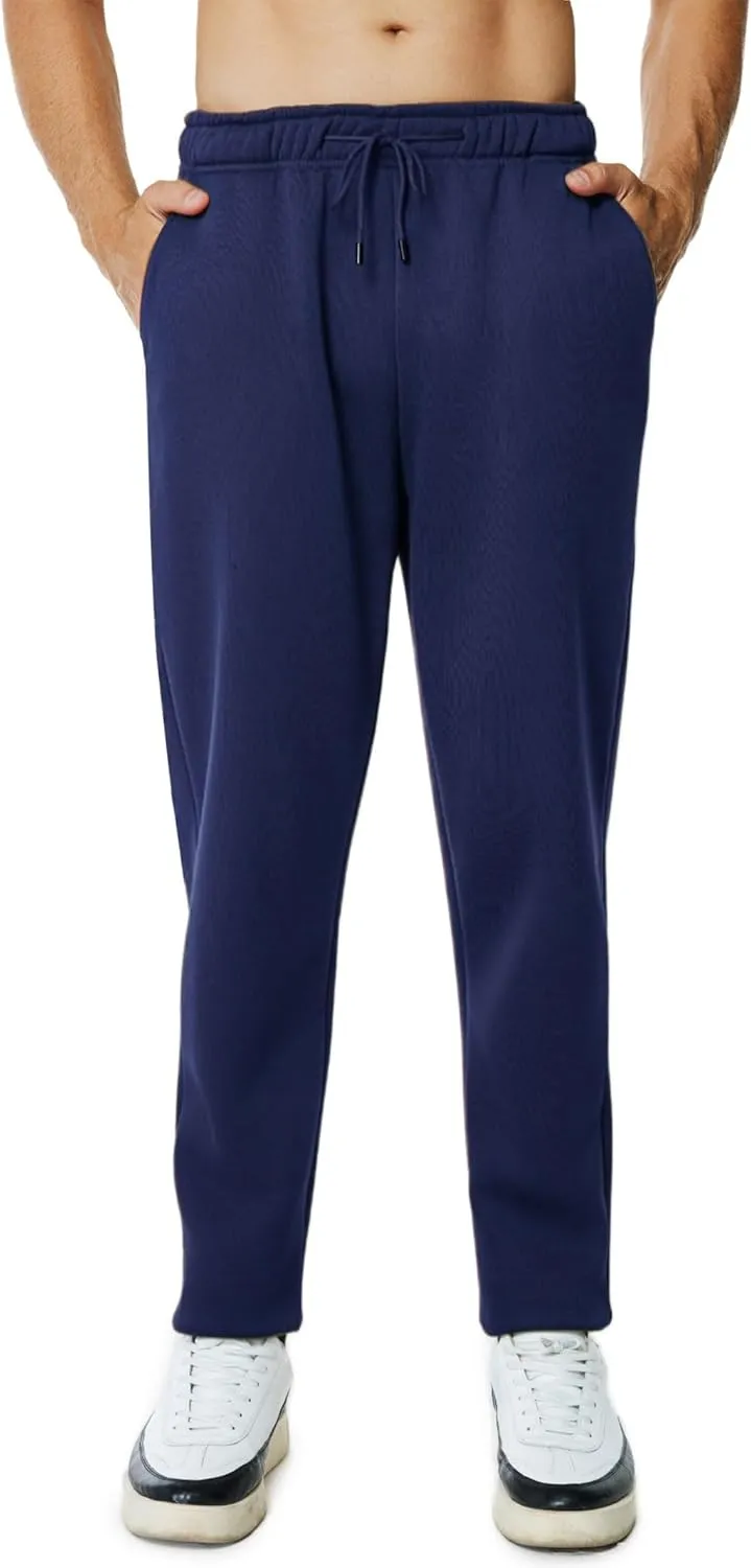 Men's Fleece Sweatpants Open Bottom Lounge Pants Casual Elastic Waist Jogger Pants with Pockets