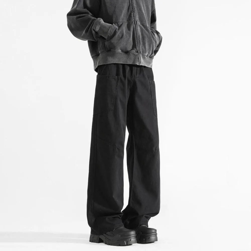 Mens Jeans Straight Leg Relaxed Fit Trendy Y2K Hip Hop Denim Cargo Pants with Pockets